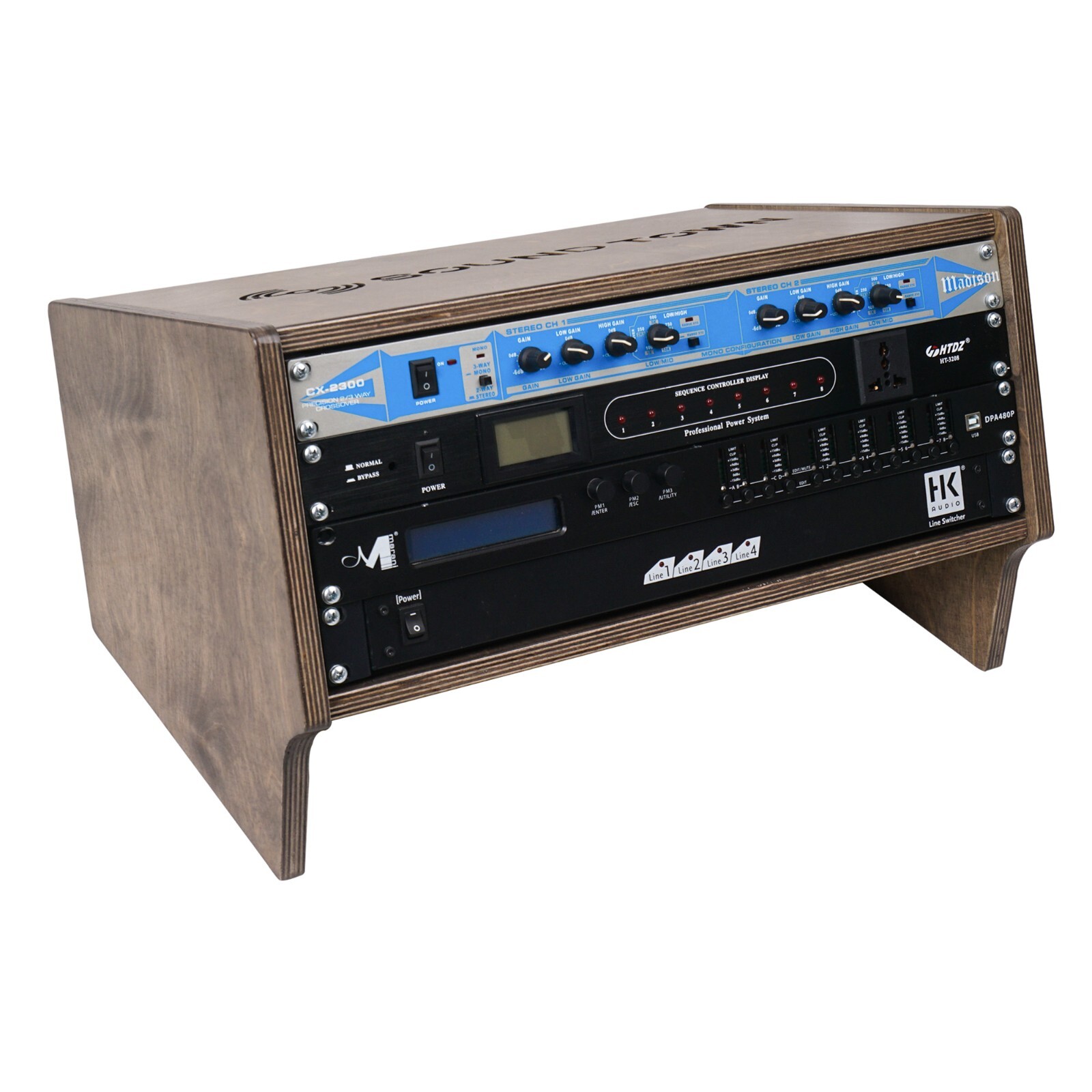 Sound Town DIY 4U Angled Studio Rack w/ Plywood, Weathered Brown (SDRK-Y4SLB)