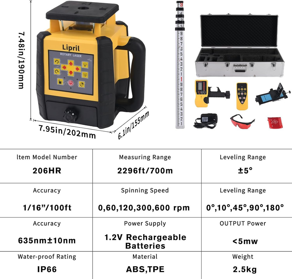 Precision Rotary Laser Level Kit with Tripod & Receiver for Builders