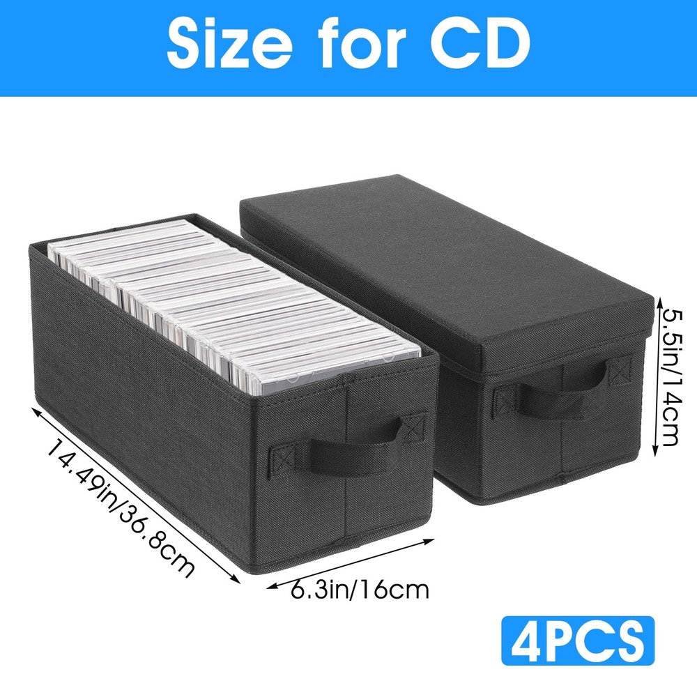 4 Pack CD Case Holder Handle Lid Easy Move Organizer Media Storage Container