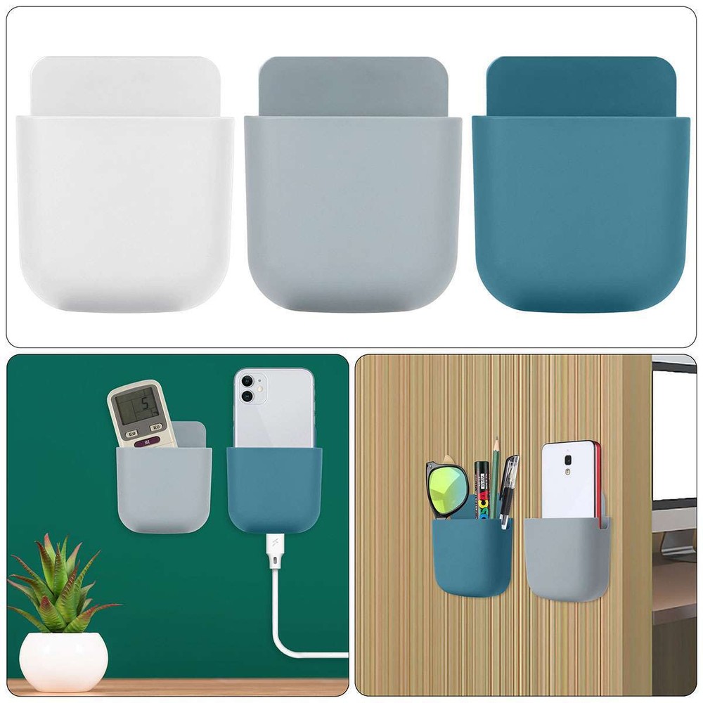 Wall Mounted Storage Box +2Tapes Remote Control Case Tv Mobile Phone Plug Holder