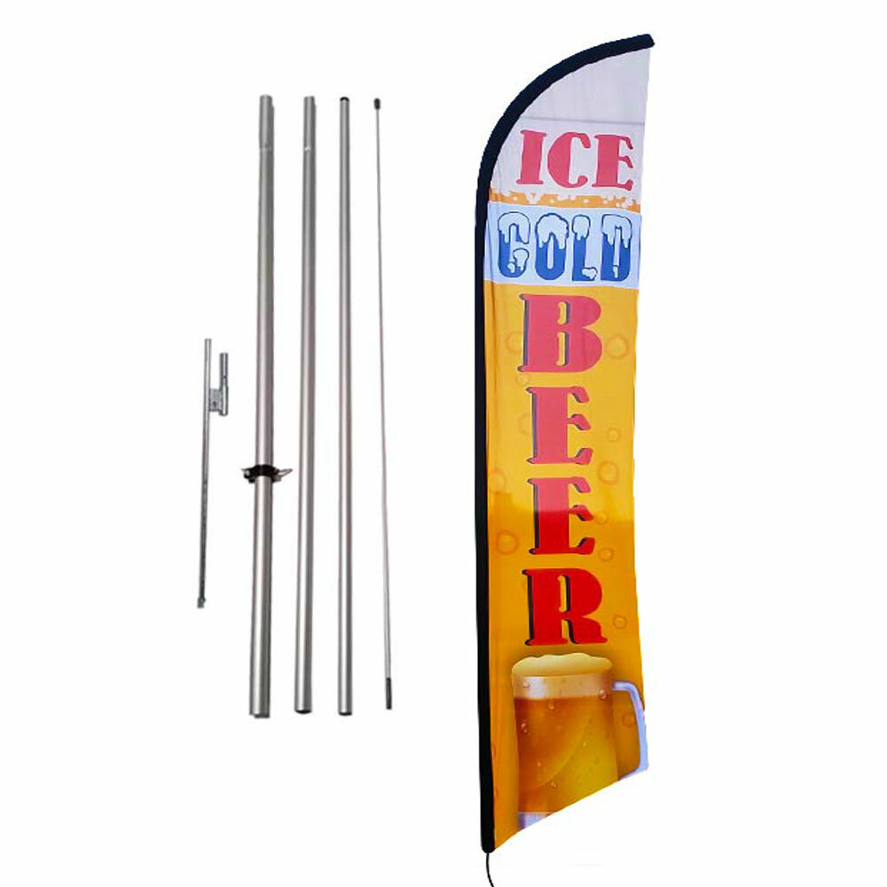 Ice Cold Beer Feather Banner Swooper Flag Kit with pole+spike
