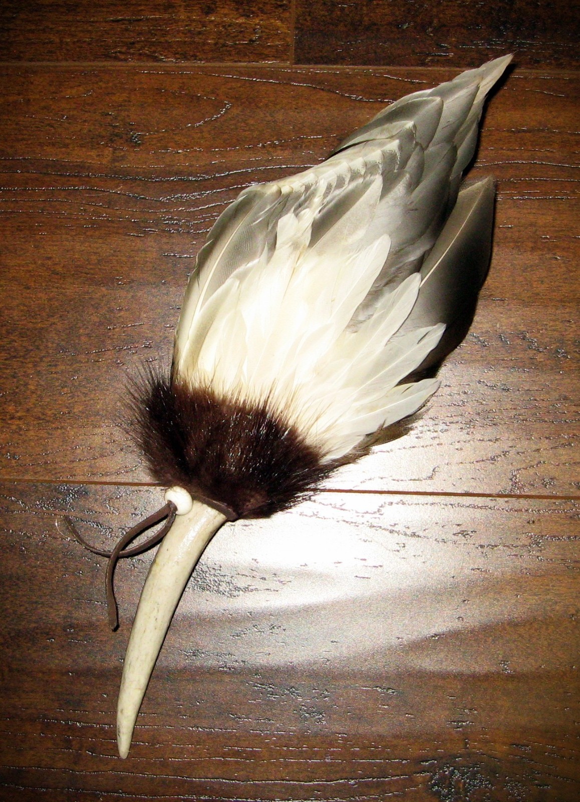 BLUE DRAKE WING NATIVE AMERICAN SMUDGE FEATHER FAN ANTLER