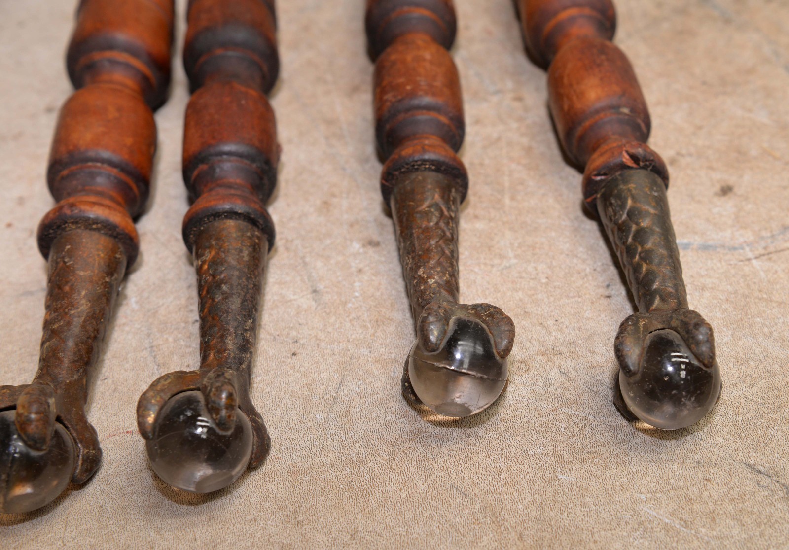 4 eagle claw brass glass ball piano stool legs collectible antique parts lot