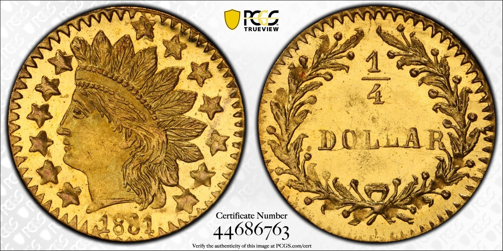 1881 California Fractional Gold PCGS MS65PL MS-65 Prooflike G25C BG-887