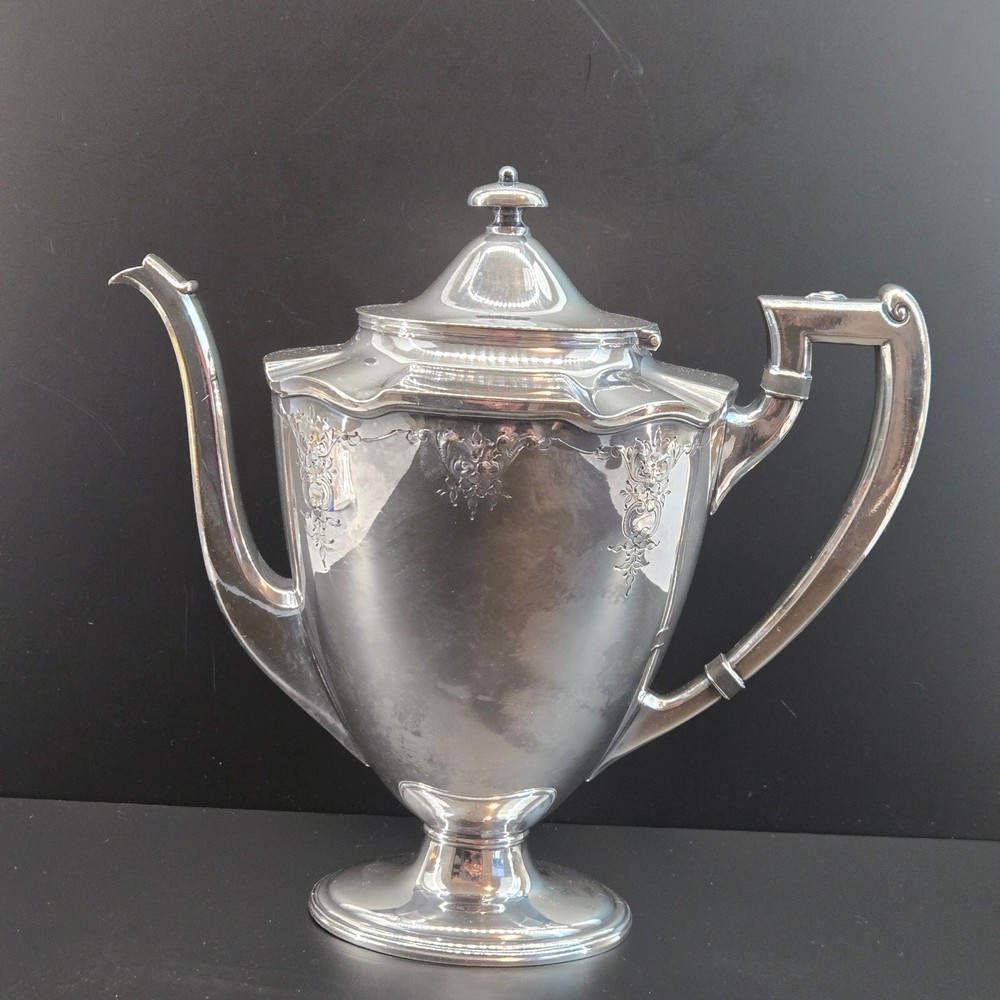 Barbour Silver Co Antique Silver Plate Teapot Hand Chased Monogrammed 5334