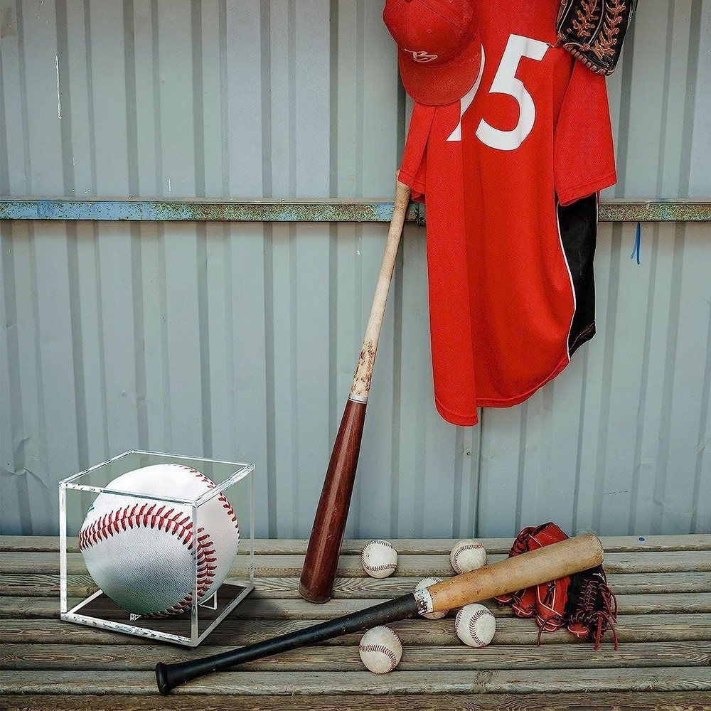 Square Acrylic Baseball Holder with UV Protection - Stackable Display Box, 3.15"