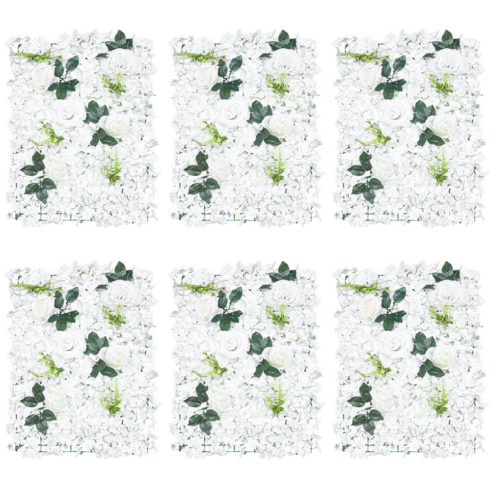 6PCS Artificial Flower Wall Panel White Hydrangea Rose Wedding Decor Backdrop