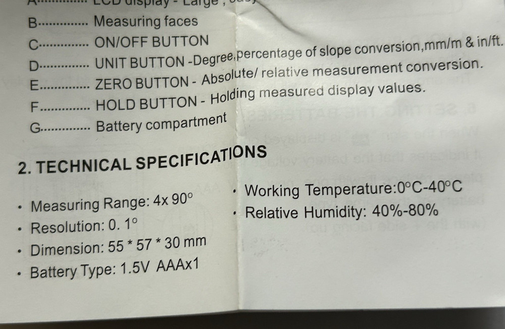 Protractor Harvet Mini Digital Large LED Display Measuring Range 4x 90 Degrees