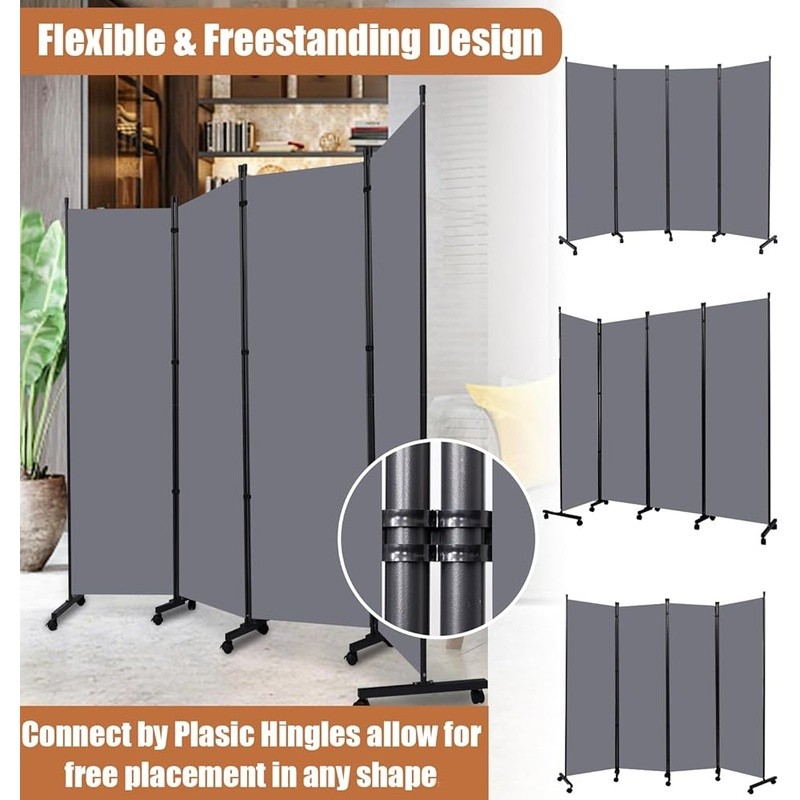 Portable 4 Panel Room Divider Self-locking Rollers Freestanding Privacy Screen