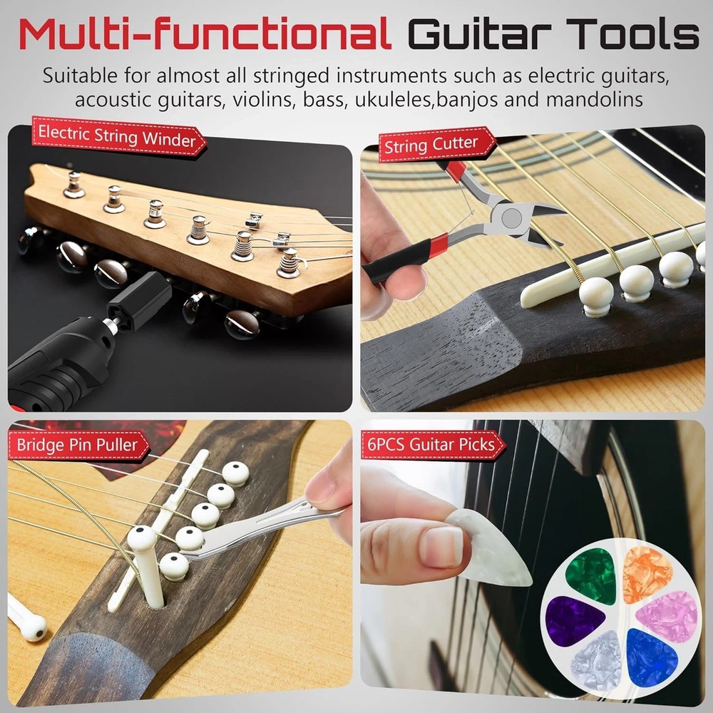 Guitar Tool Set, Electric String Winder, String Cutter, Bridge Pin Puller, 200RP