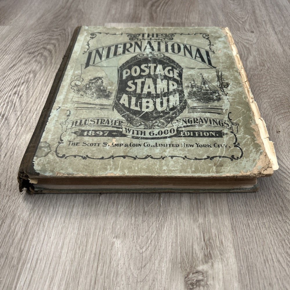 International Postage Stamp Album 1897 Scott Stamp & Coin Collection Book READ