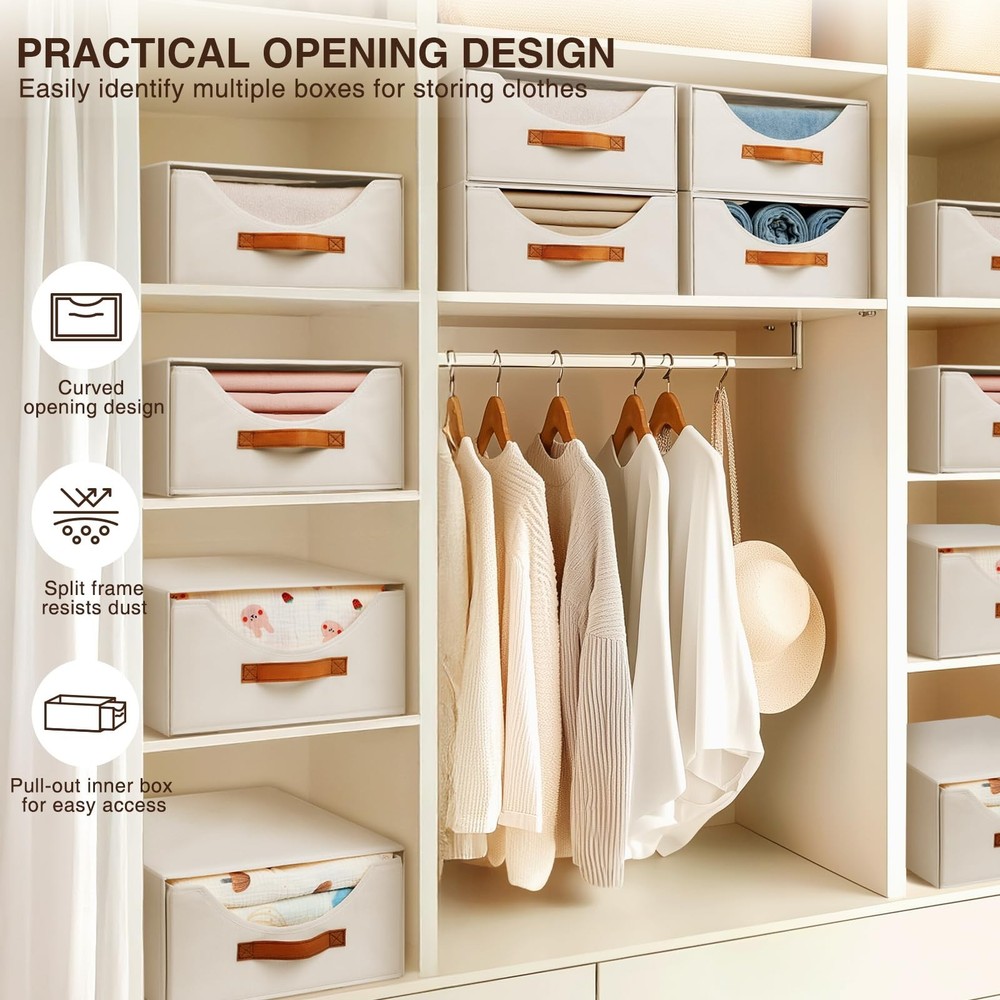 Stackable Storage Drawers - Large Collapsible Storage Bins with Drawers, 4 Pa...