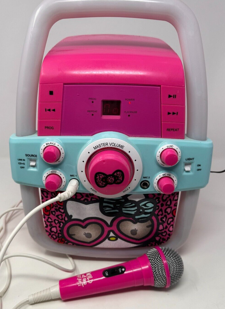 HELLO KITTY FLASHING LIGHTS KARAOKE MACHINE 2015 w/ Microphone Tested & Works!
