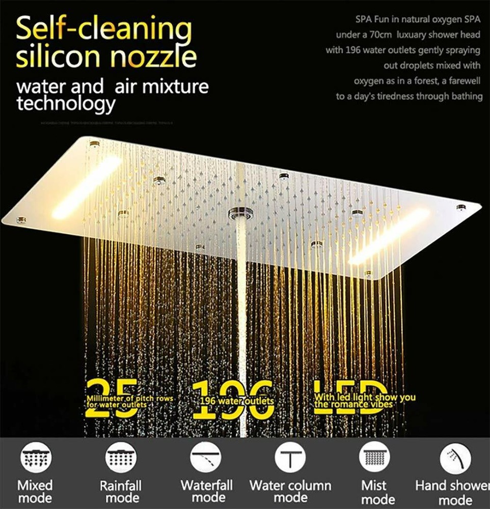 High-pressure water Saving Best LED Shower Multi-Function 15"x28" Brushed Nickel