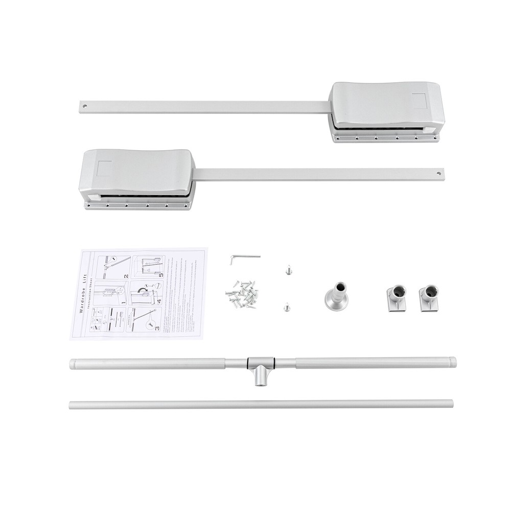 Modern 33 Inch Pull Down Closet Rod Pull Down Wardrobe Organizer Silver Indoor