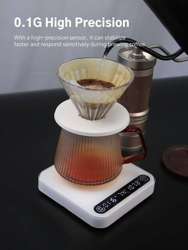 Digital Coffee Scale with Timer & Flow Rate Tracking, 0.1g Precision, 2Kg, Smart