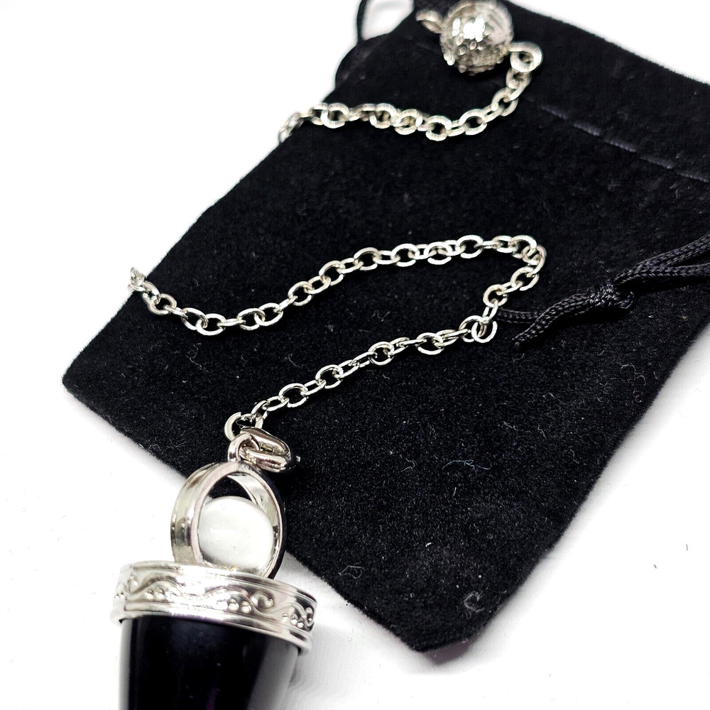 Obsidian Cone Crystal Pendulum Dowser Dowsing Divination Ball Gemstone And Bag