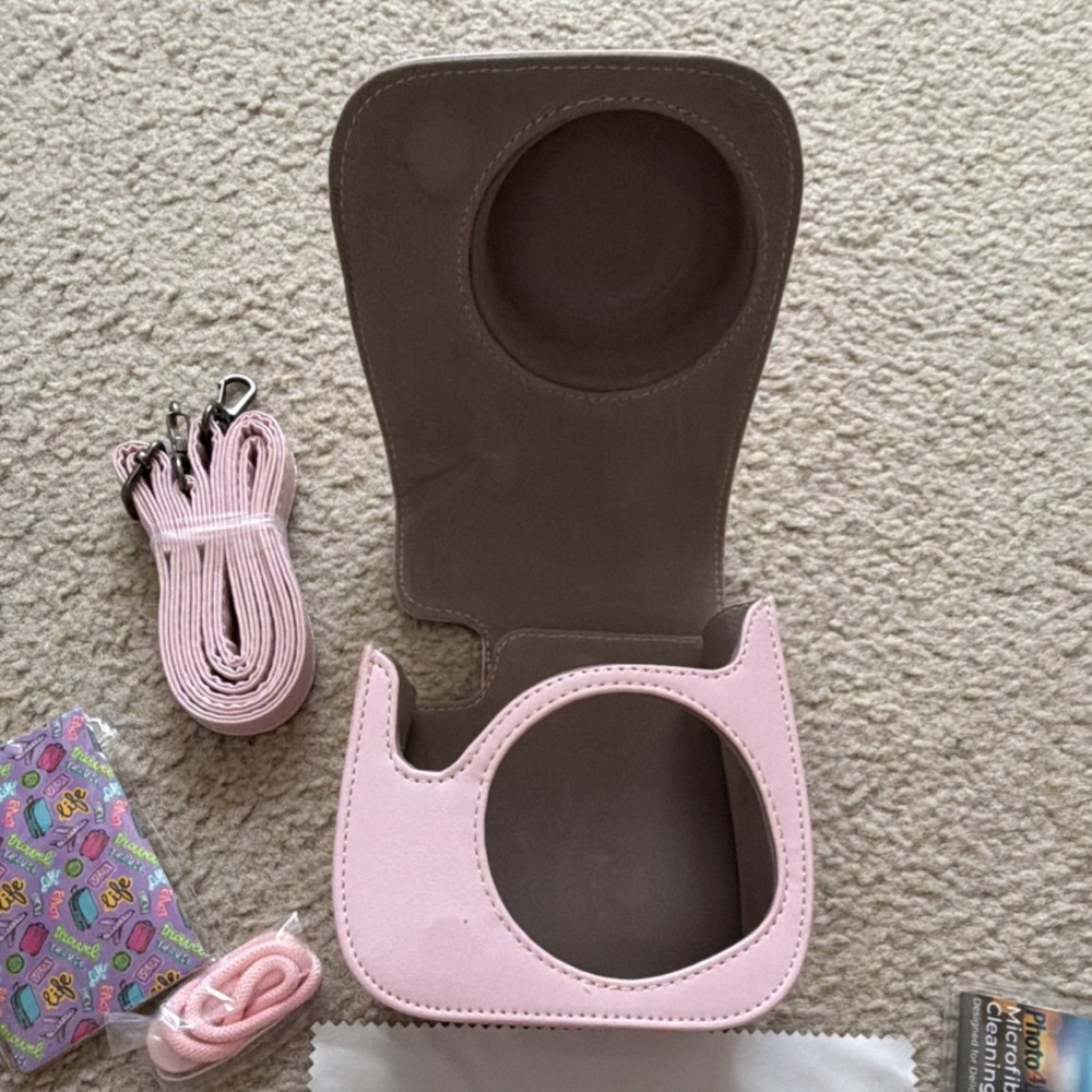 Instax Camera Pink Camera Case Bundle with Strap and Cleaning Cloth