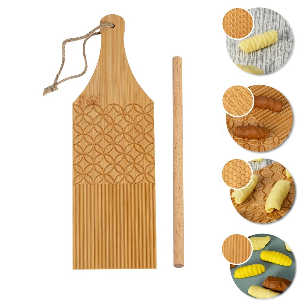 Garganelli Board & Gnocchi Stripper - Bamboo Pasta Maker Kitchen Tool