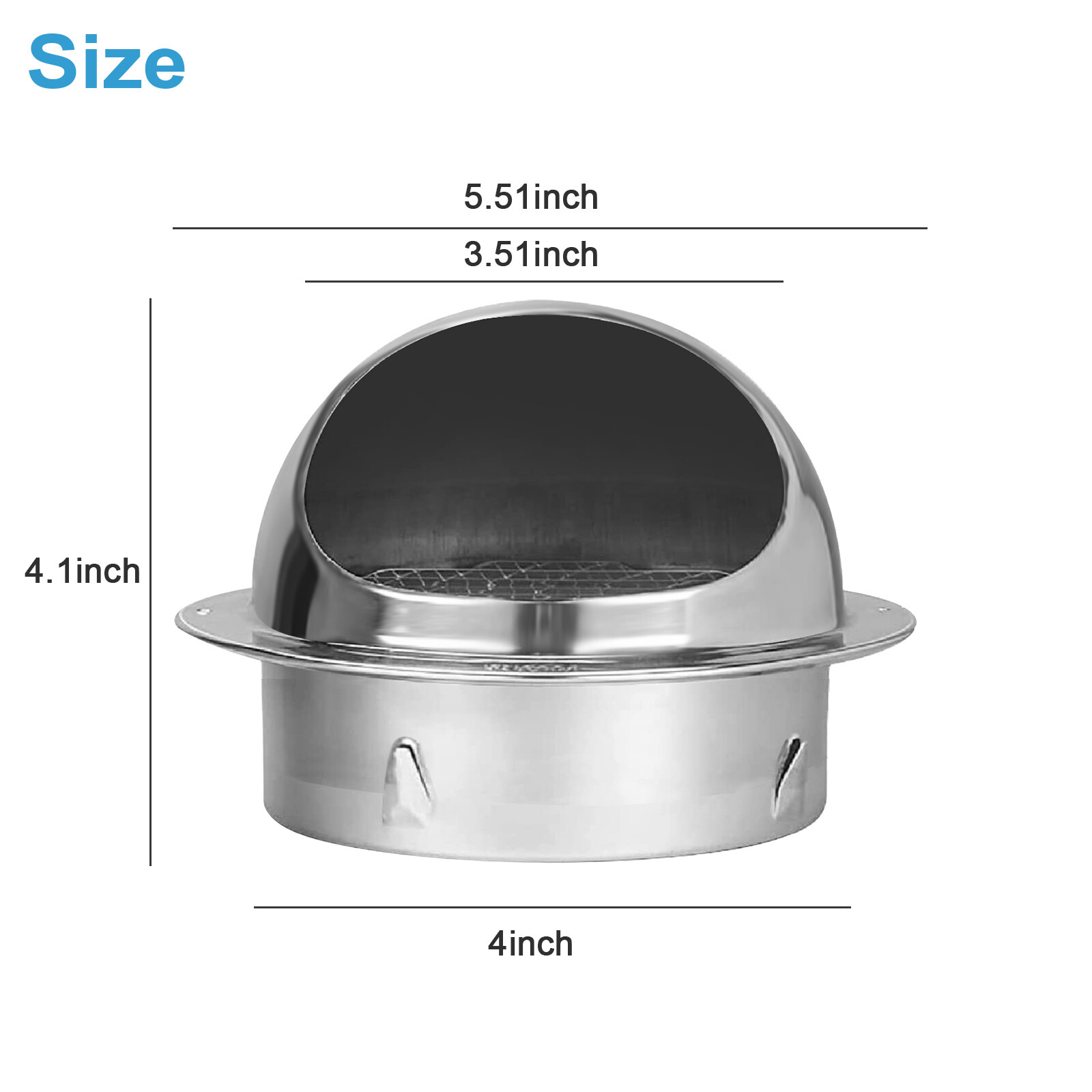 4in Duct Fan Soffit Air Vent 304 Stainless Steel Round Wall Outlet Grille Cover