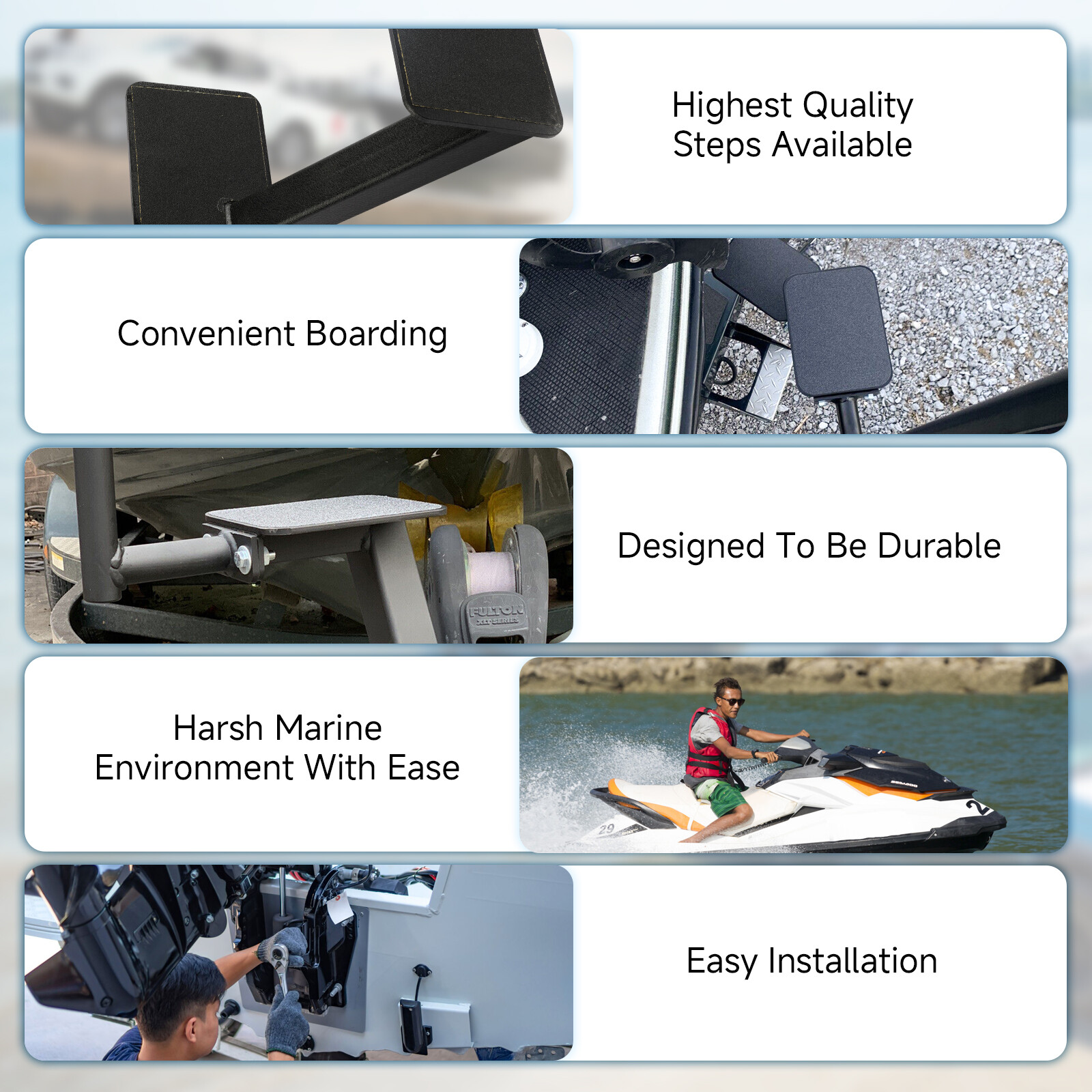 For Universal High Quality Boat Step Combo 3 Step Boat Trailer Steps Brand New