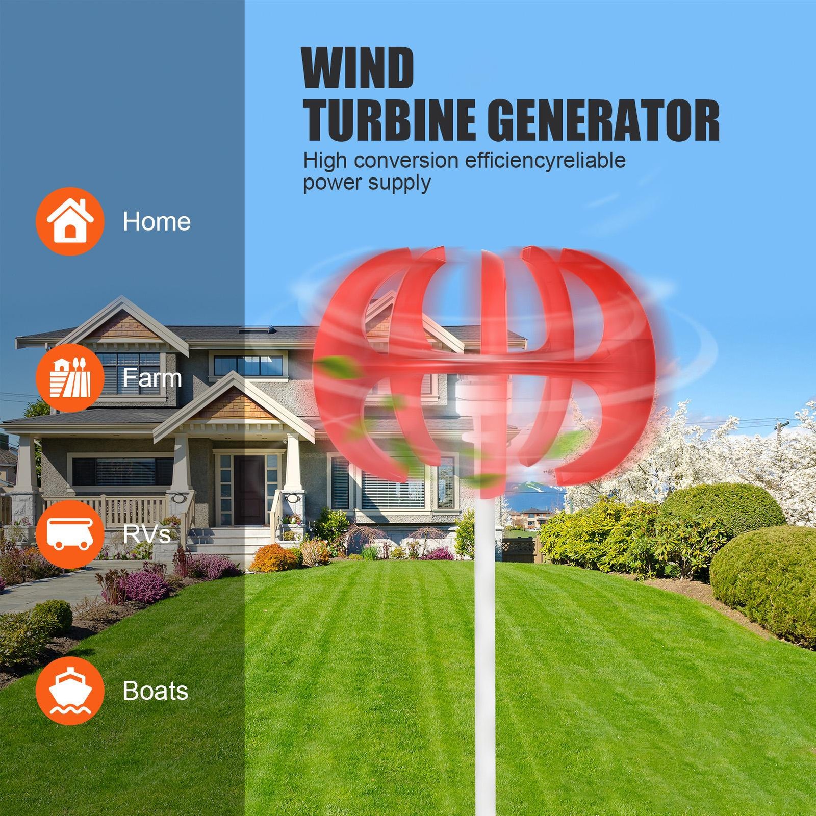 Vertical Axis Wind Turbine Generator 1200W Windmill W/ Controller 12V 24V