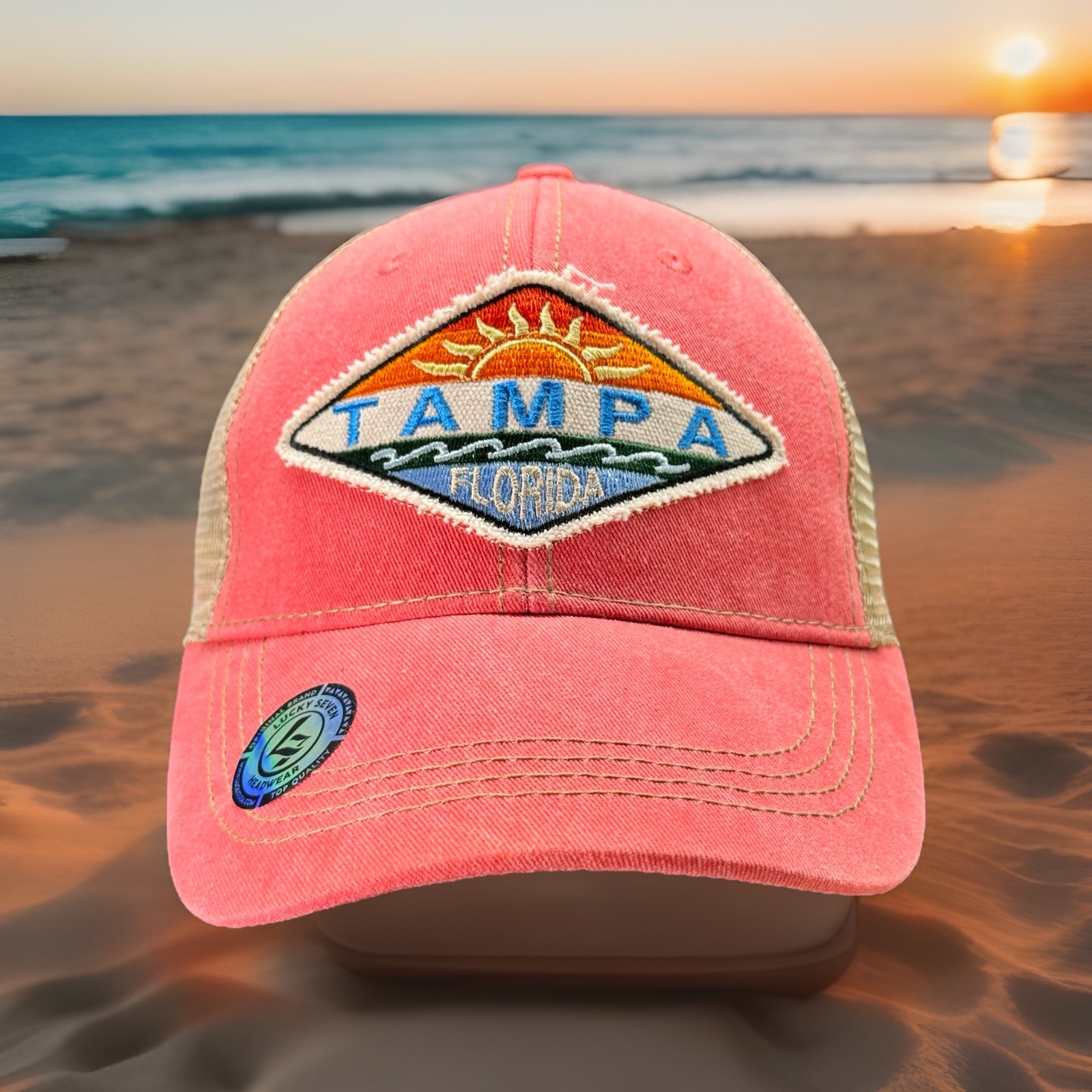 Lucky 7 Headwear Tampa Florida Souvenir Trucker Hat Snapback Meshback Beach NEW