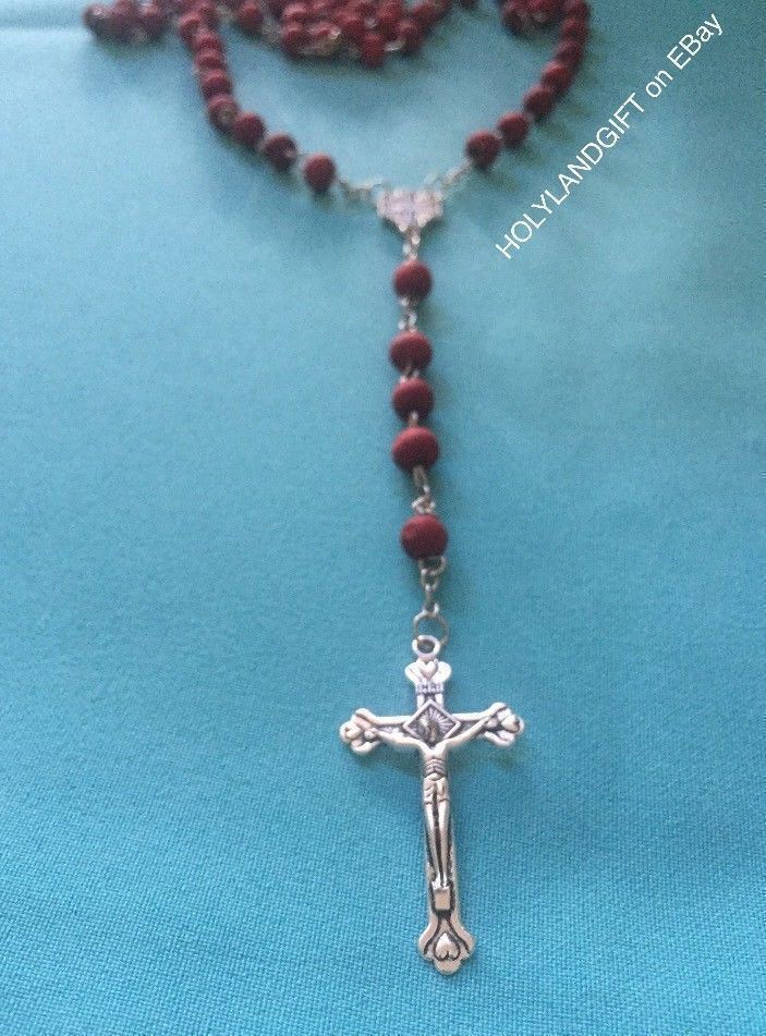 JERUSALEM Rose Smell Wood Catholic ROSARY Bead Necklace Cross Crucifix US SELLER