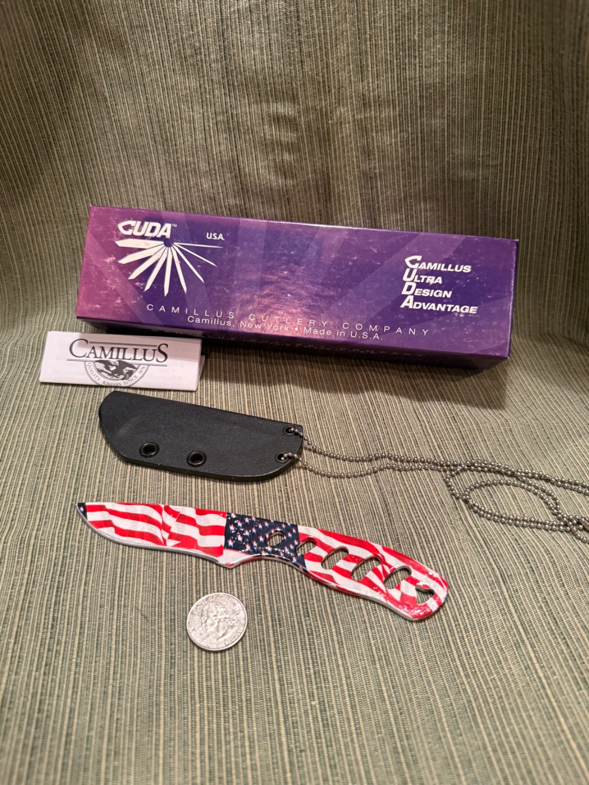 Camillus CUDA CU120F Fixed Blade Neck Knife American Flag USA NIB