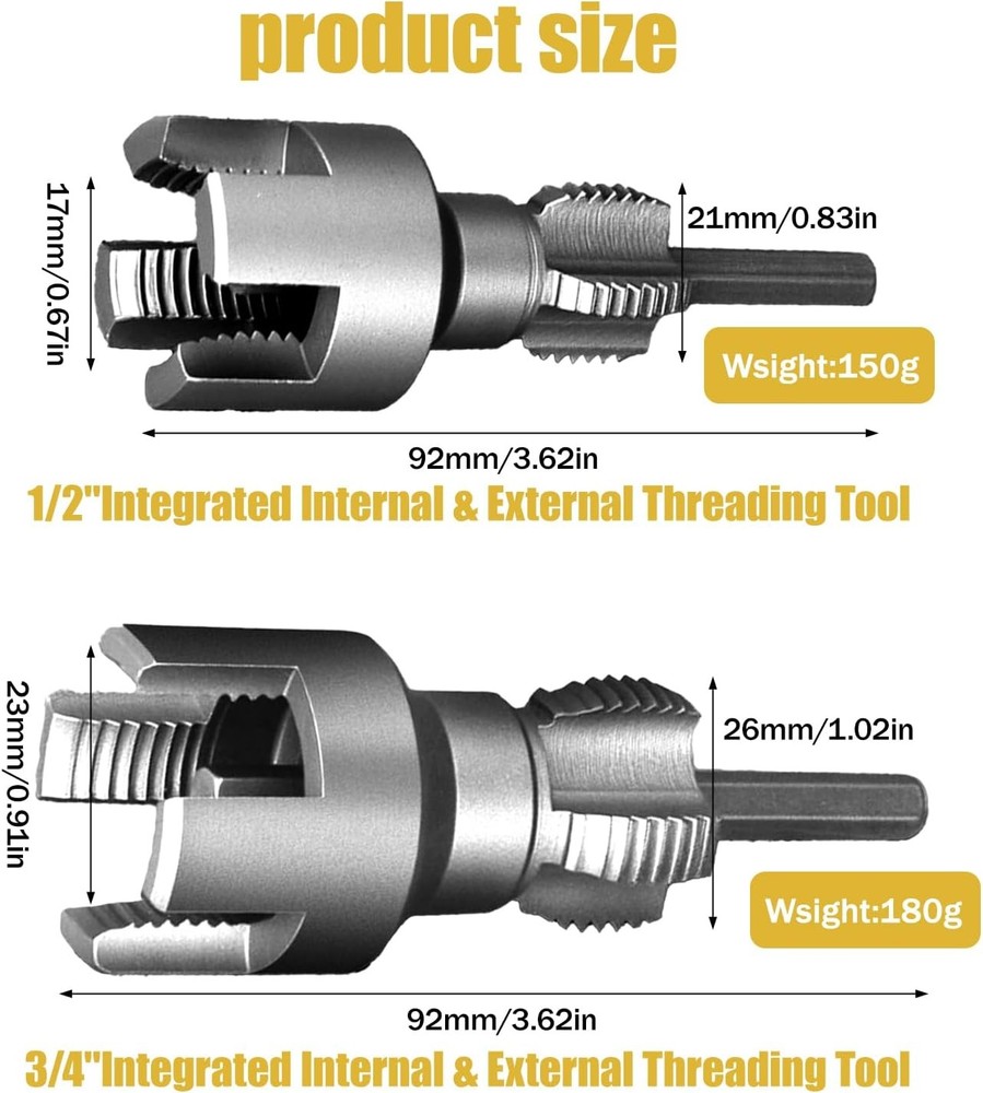 2Pcs PVC Pipe Threading Tool Kit Internal External Threader Die Head Cutter