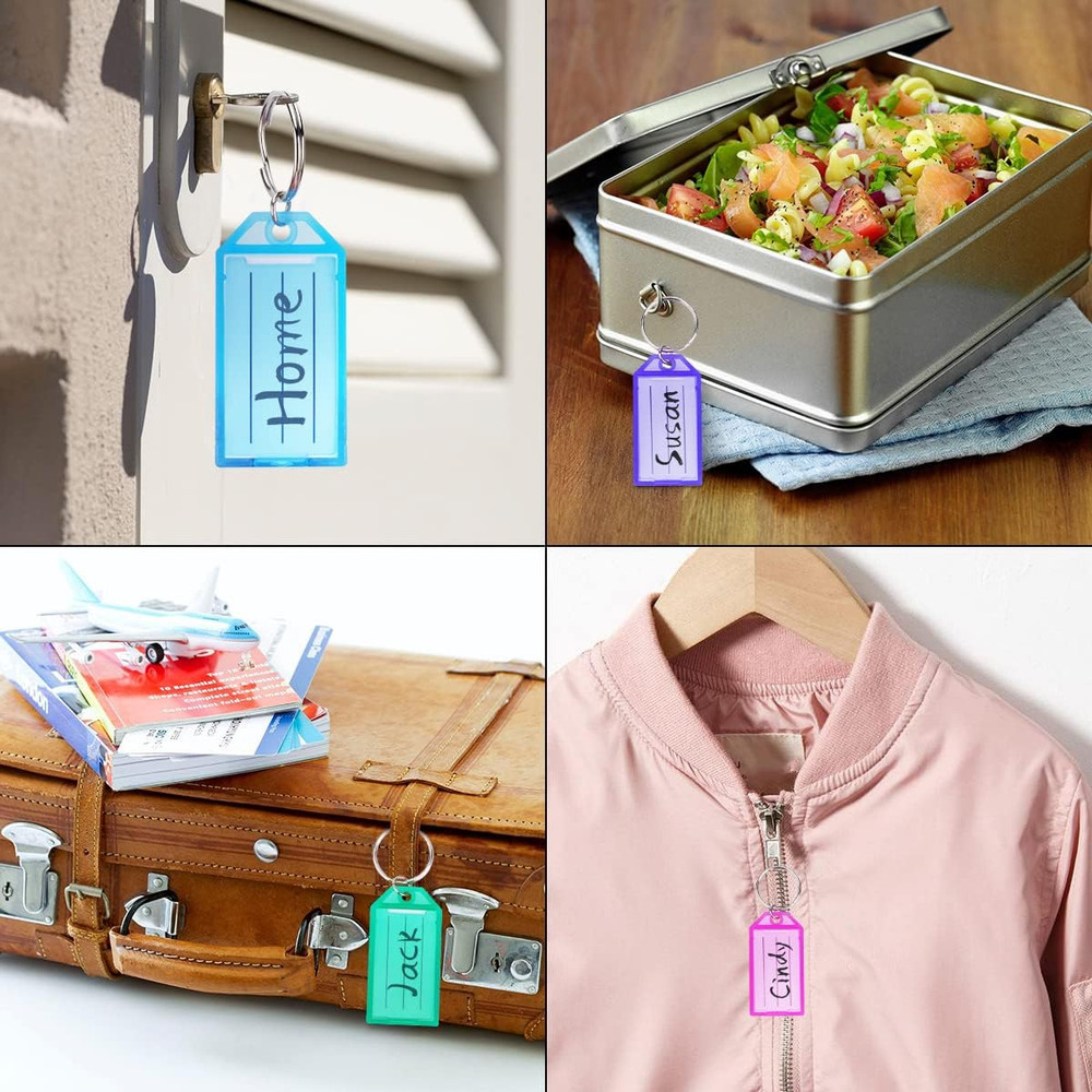 20 Pack Plastic Key Tags with Container, Key Labels with Ring and Label Window,