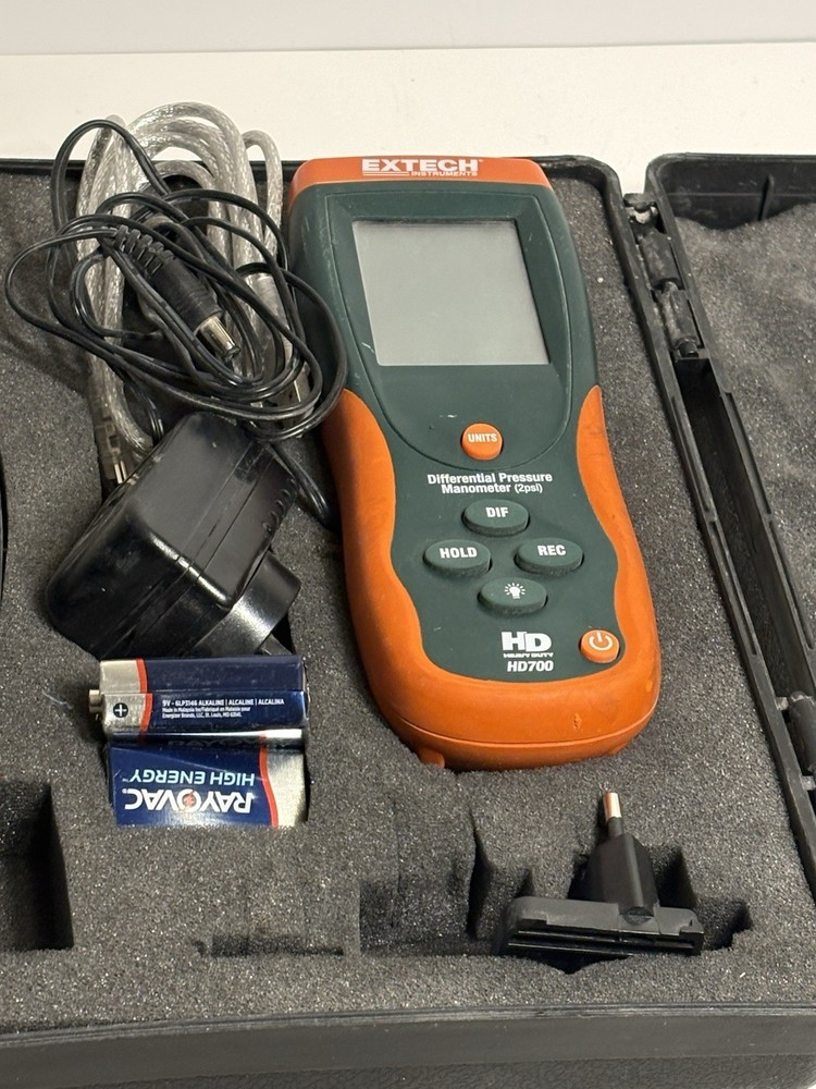 Extech HD700 Differential Pressure Manometer 2 PSI w/ Case & Accessories