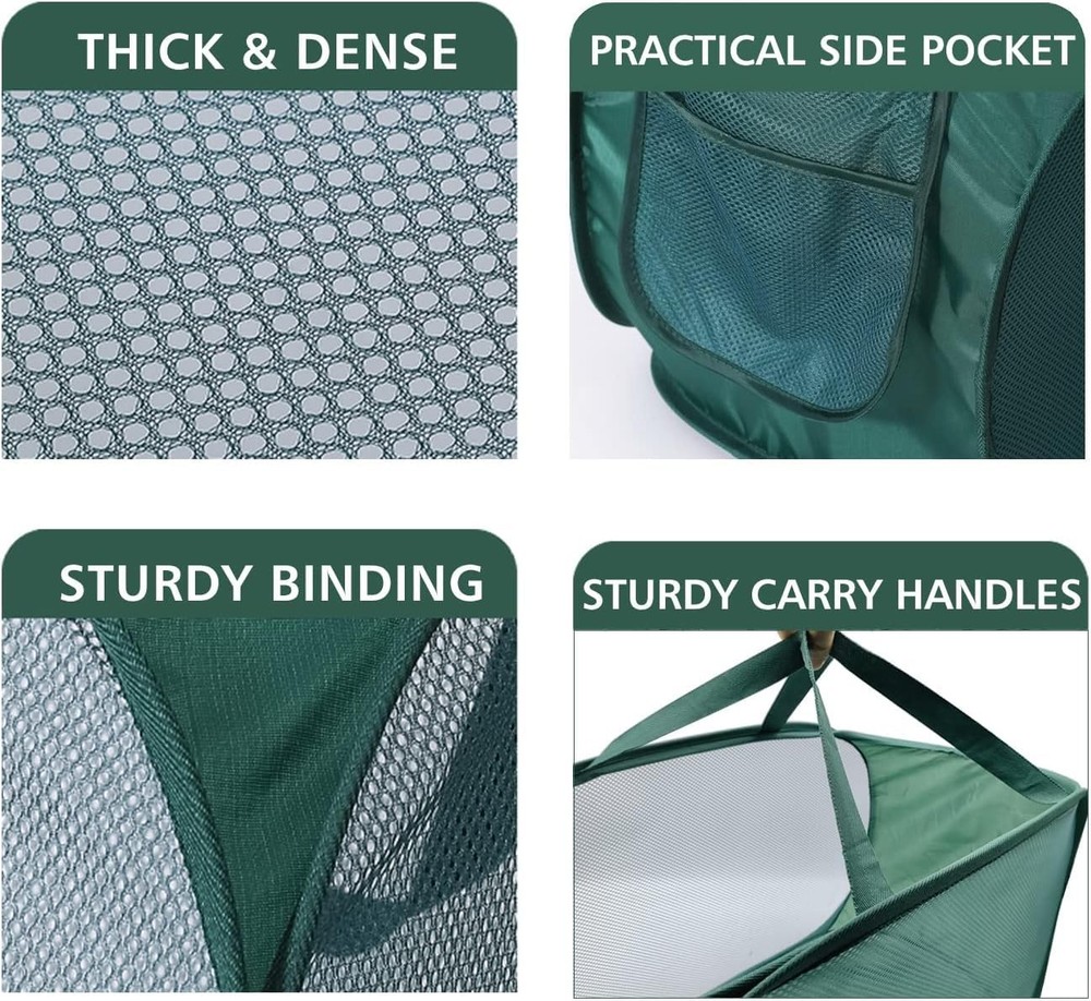 Pop Up Laundry Hamper,Collapsible Horizontal Baskets with Handles & Side Pock...