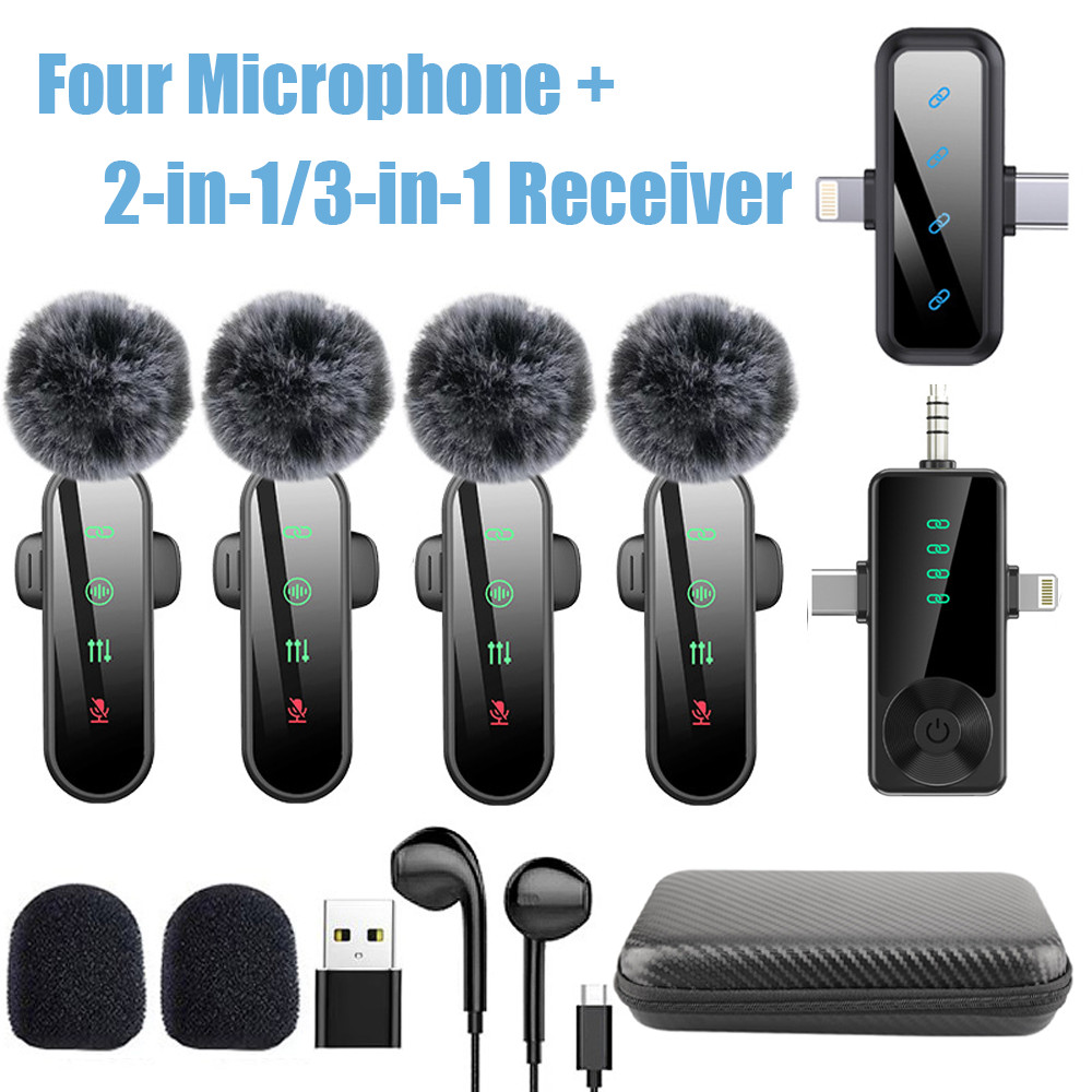 4pcs 2/3 in 1 Lavalier Wireless Microphone Audio Video Mic For iPhone Android