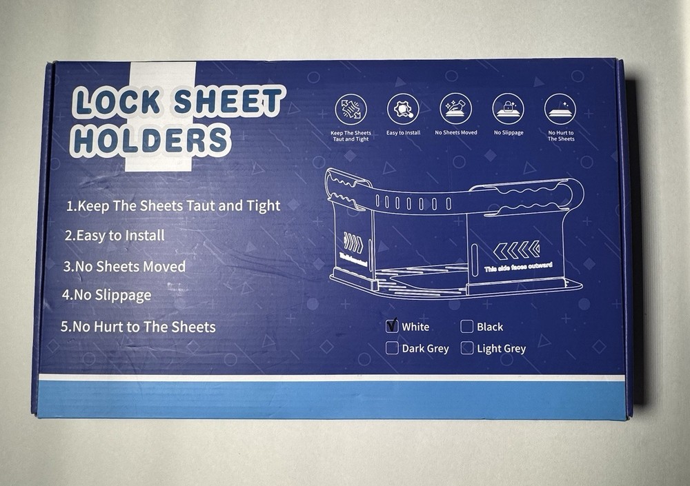 NIB Lock Bed Sheet Holders Keep Bedding Tight Secure 4 Pack White