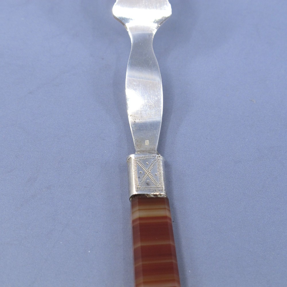 Dutch .835 Silver 3-Piece Agate Handled Serving Set 2 Forks & Server No Monogram