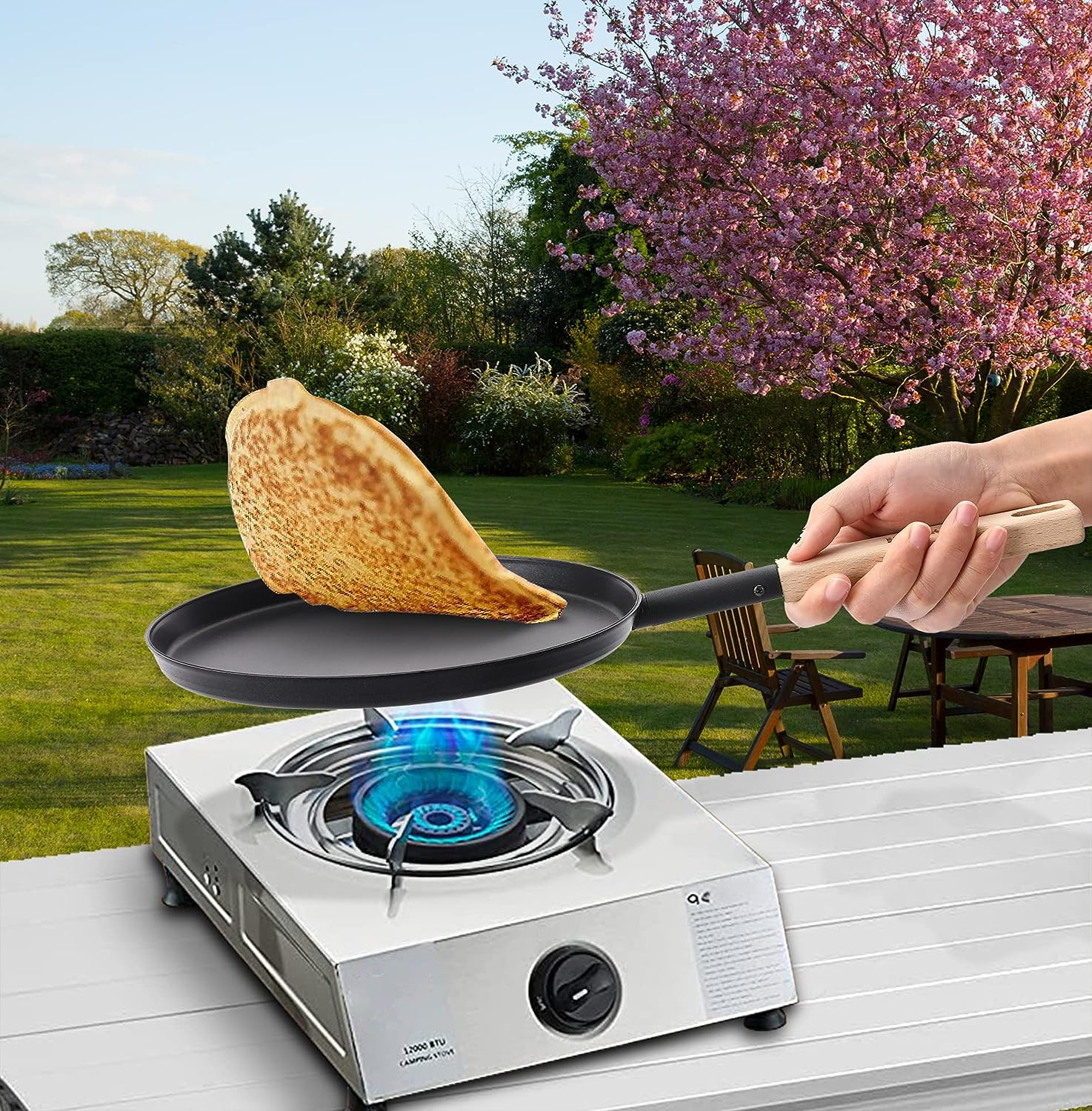 Frying Pan Skillet 8-inch Flat Griddle Pan, Lightweight Small Grill Pan with Woo