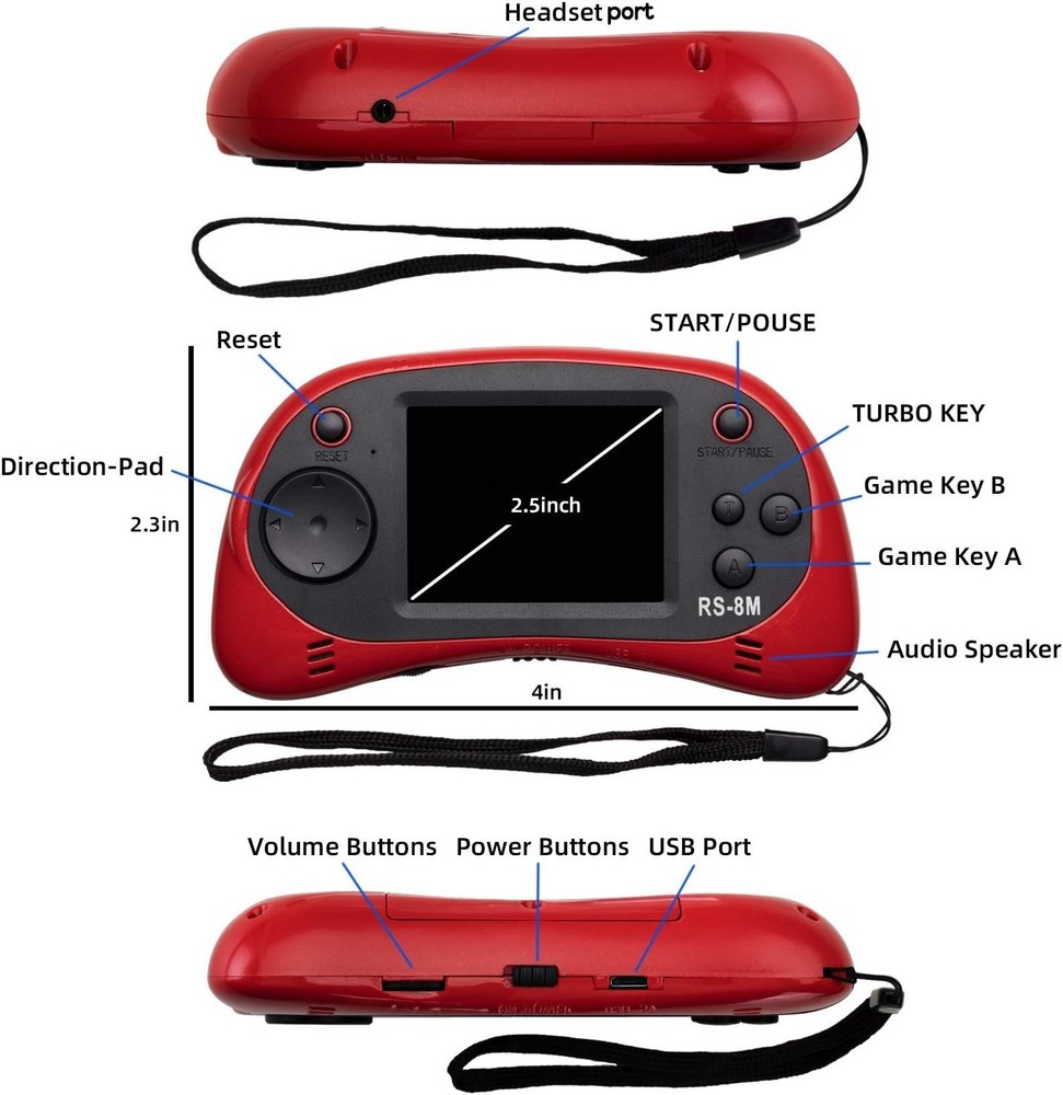 16 Bit Handheld Game Player - Lightweight, Rechargeable & Includes Accessories