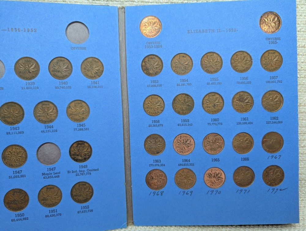 Partial Set Canada Small Cents 40 Coins Whitman Folder 260357
