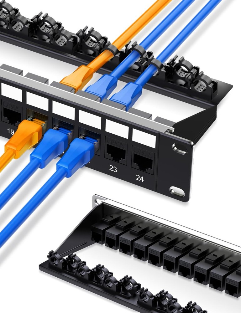 24 Port Patch Panel Cat6 Keystone Patch Panel 1U EC Listed UTP with Smart Cab...