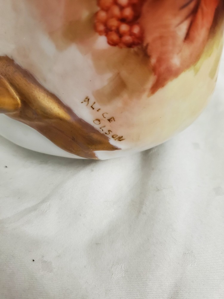 Dimpled Decorative Handpainted Ceramic Pitcher - Signed Alice Olson