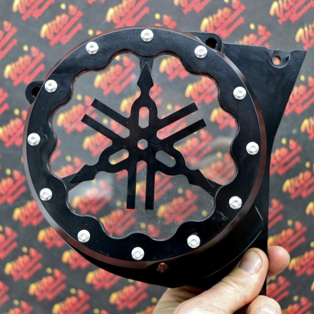 Billet aluminum stator cover clear window + 2 inserts for Yamaha Banshee BLACK