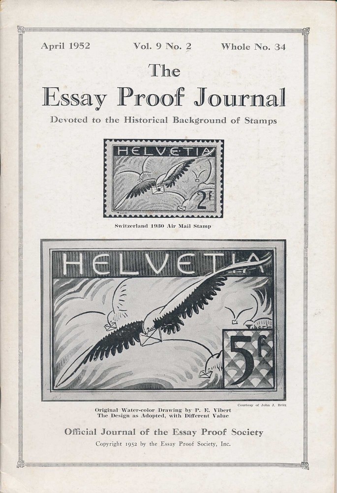 Essay Proof Journal, April 1952 Vol. 9 No. 2, US Postage stamp making 1871