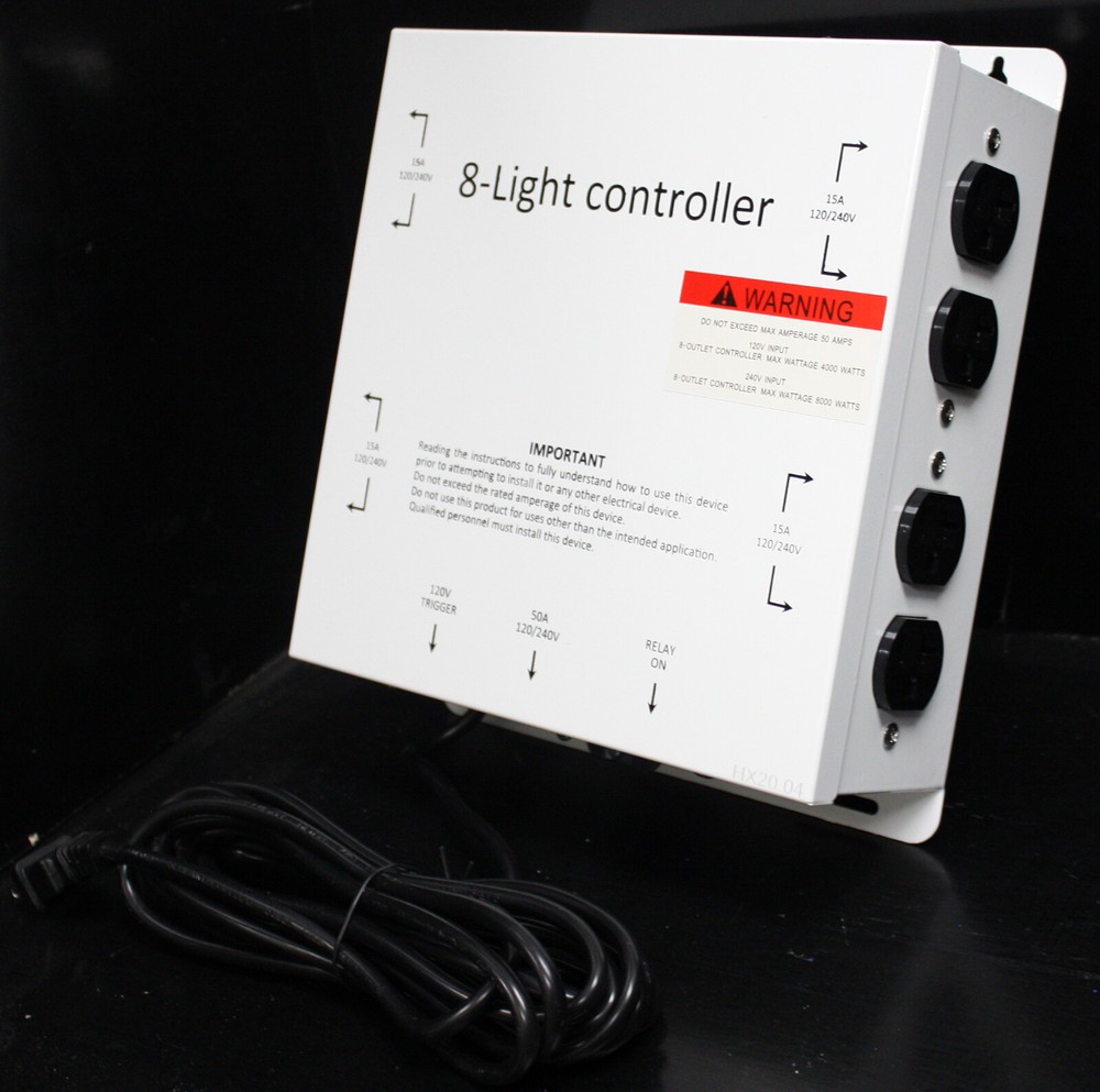 MASTER LIGHT RELAY CONTROLLER MLC 8 Outlet 240V 50A Hydroponic W/ TRIGGER CORD