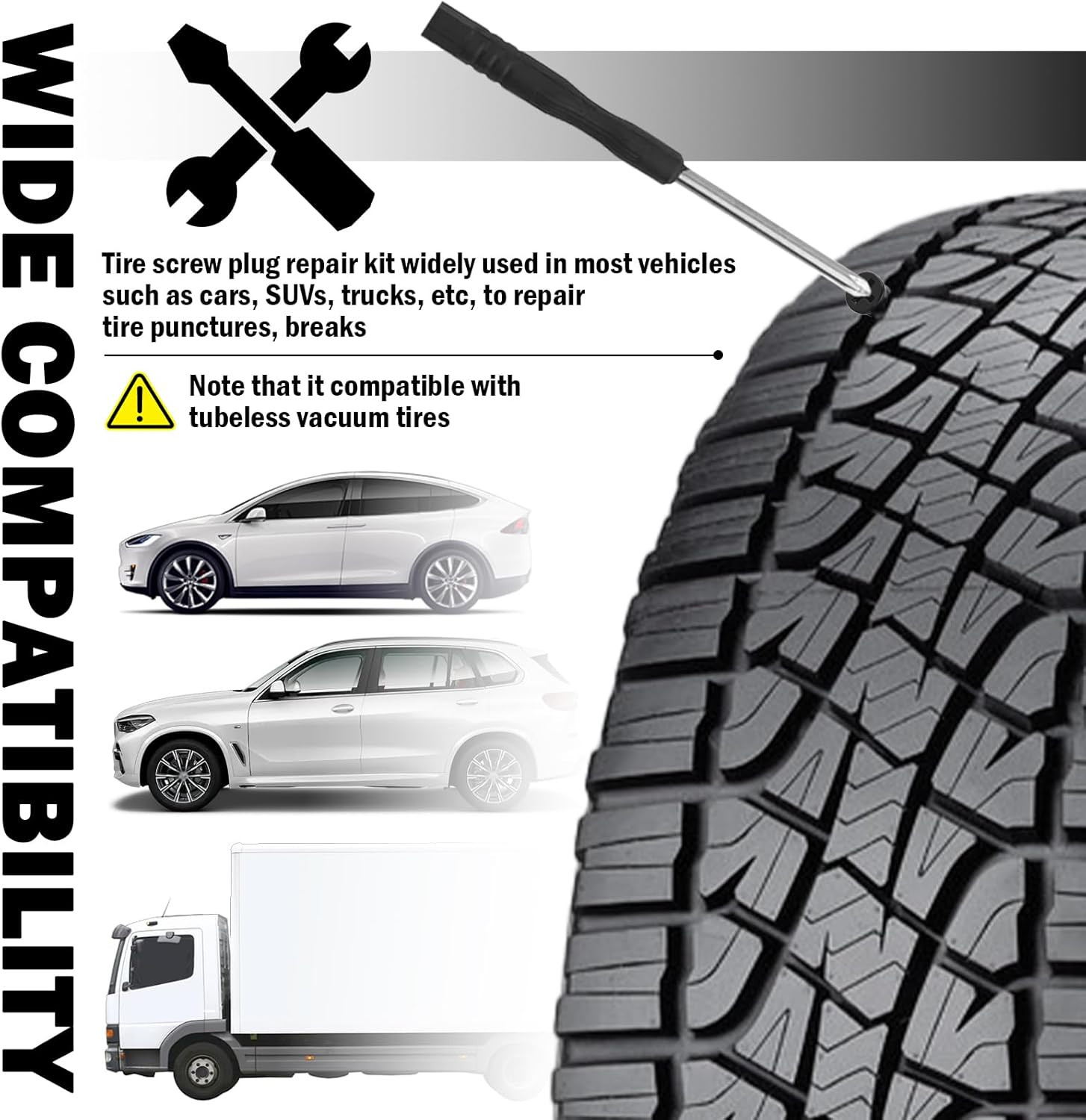 100PCS Tire Plug Kit with Large & Medium & Small,Self-Service Flat Screw in Tire