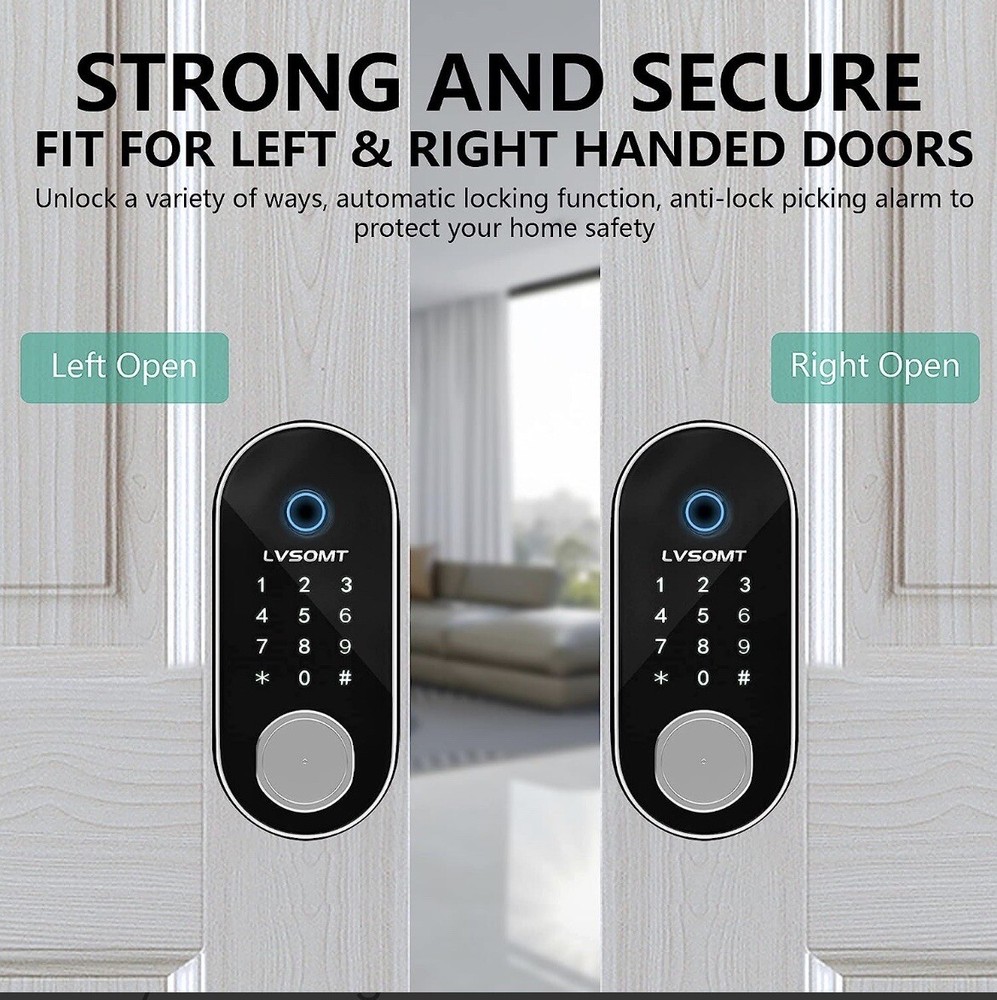 LVSOMT Smart Door Lock, Fingerprint, Passcode, App Control, IC Card Or Key