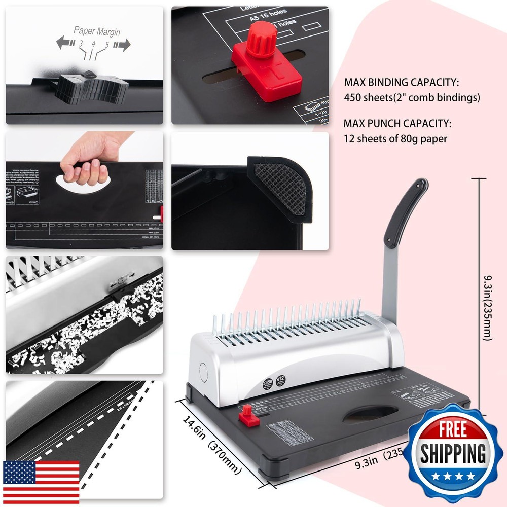 Binding Machine,Spiral Binding Machine 21-Holes,450 Sheets,Coil Binding Machi