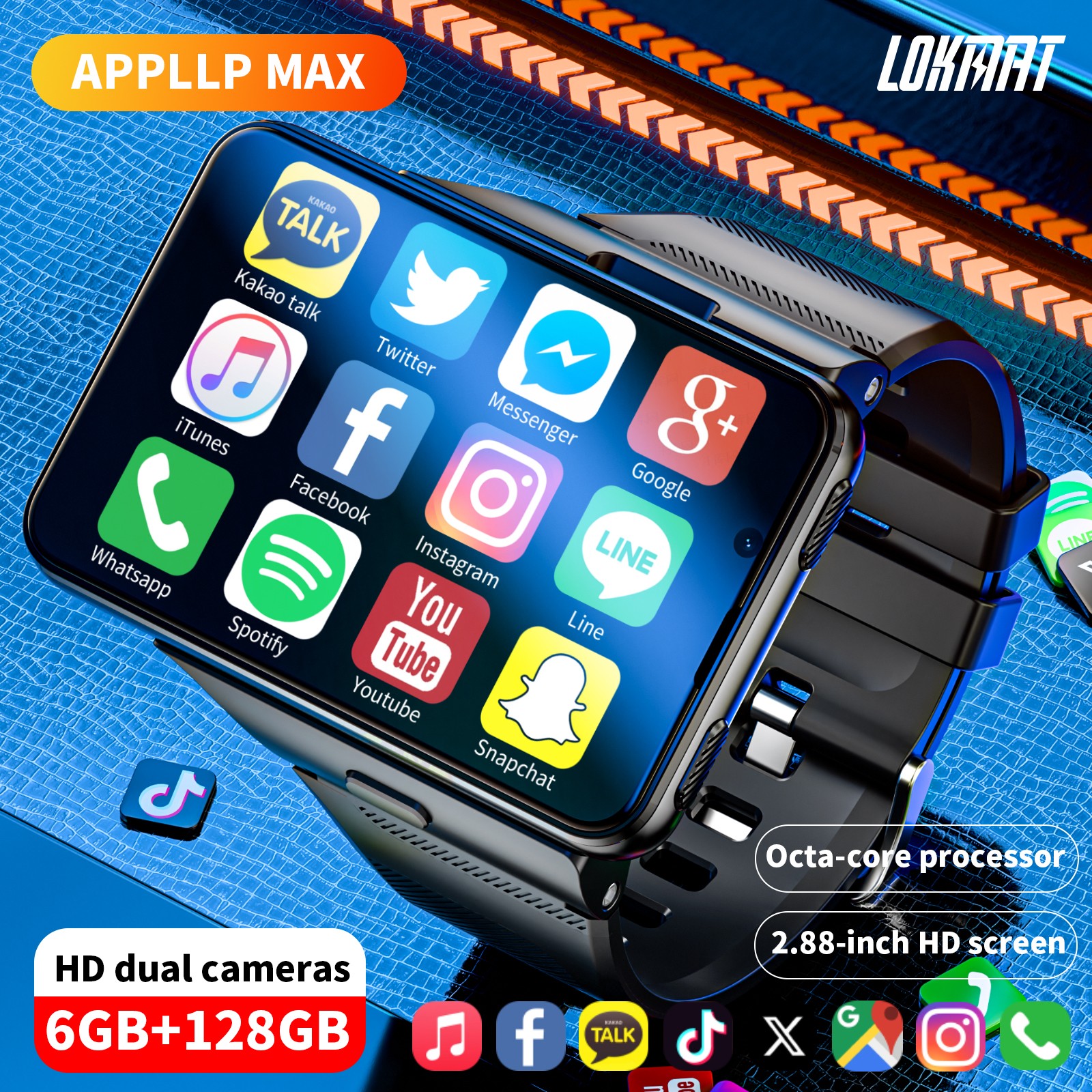 2.88" Large Screen Android Smartwatch Phone 6+128GB MTK6765 1500mAh Camera Watch