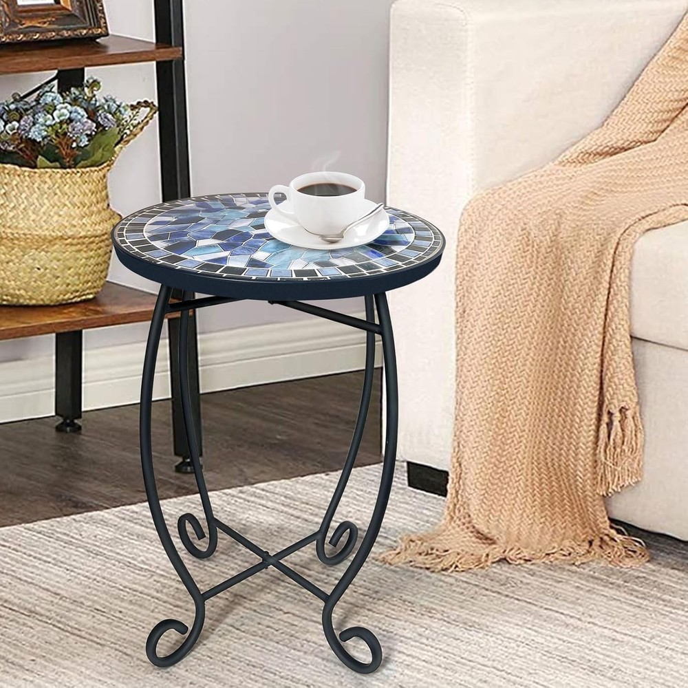 Compact & Elegant Ceramic Outdoor Side Table - Easy Assembly, 12-Inch