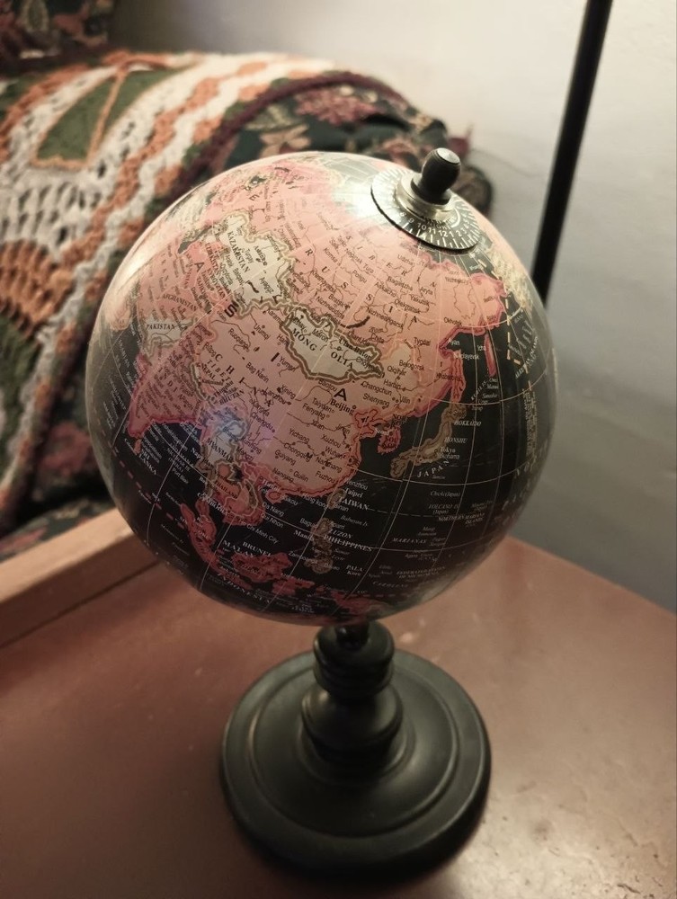 Rotating Tabletop Decorative Globe on Stand, Black Base Pink Map Freestanding